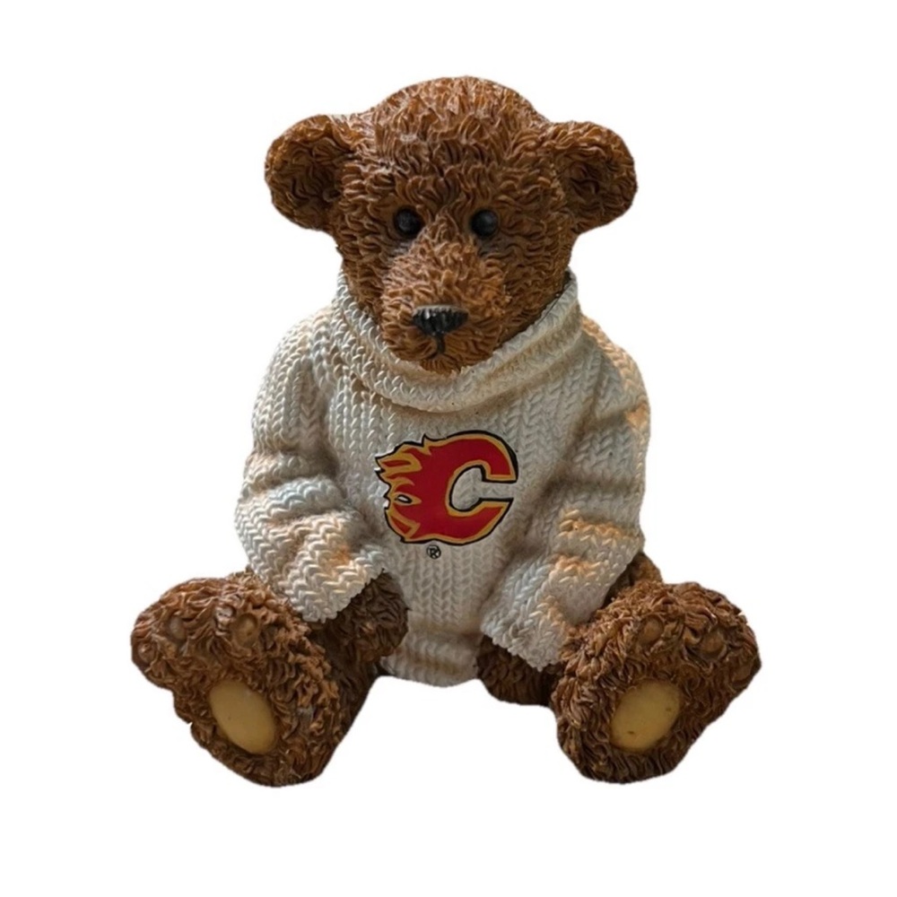 POWERPLAY TEDDIES. CALGARY FLAMES NHL HOCKEY CERAMIC TEDDY BEAR FIGURINE